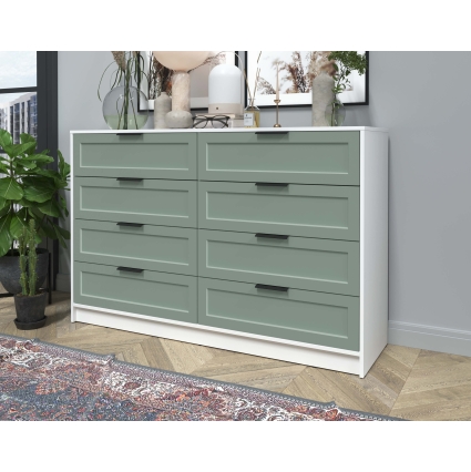 Kомод Тренд КТ-К157 (Белый платинум ЛДСП/ Мята ЛМДФ) Ш1565 В1020 Г451